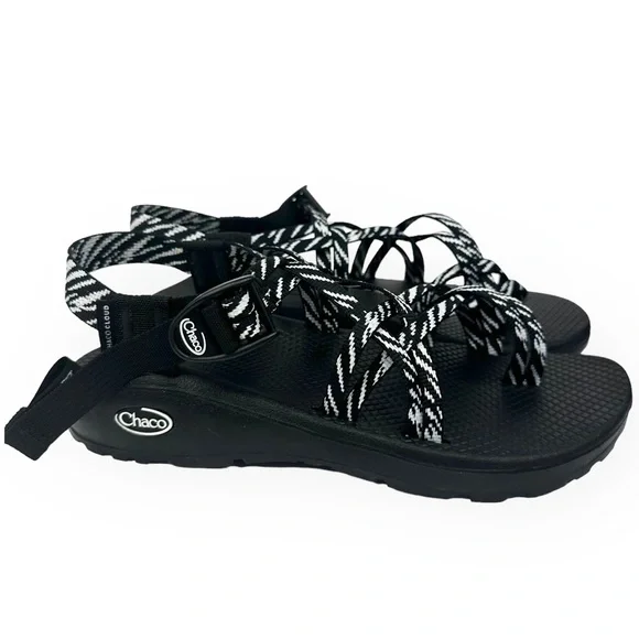 NWT Chaco ZCLOUD X2 black white sandals comfort strappy crisscross toe loop sz 9 - Picture 9 of 13